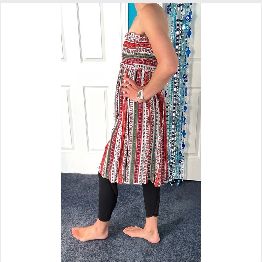 🇨🇦 Vintage Folk Art Smocked Convertible Skirt Dress Red Green Made in Canada - Picture 7 of 16